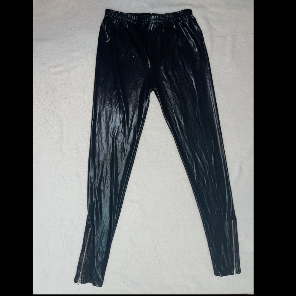 Pleather black pants with zippers at bottom